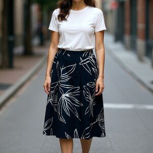 Talbots  Navy Blue Leaf Print Skirt
